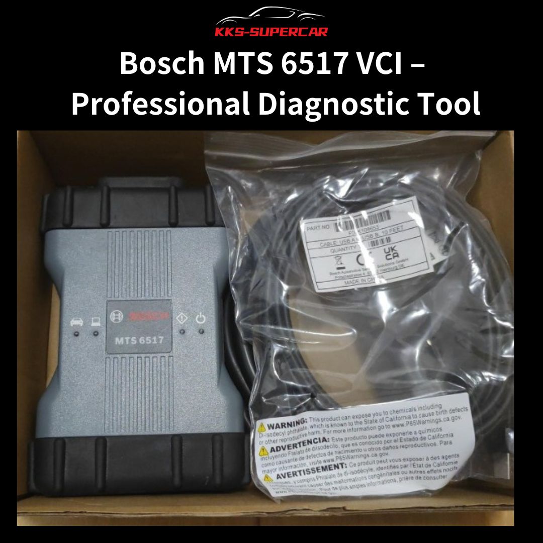 Bosch MTS 6517 VCI automotive diagnostic tool and USB cable set in box for supercars.