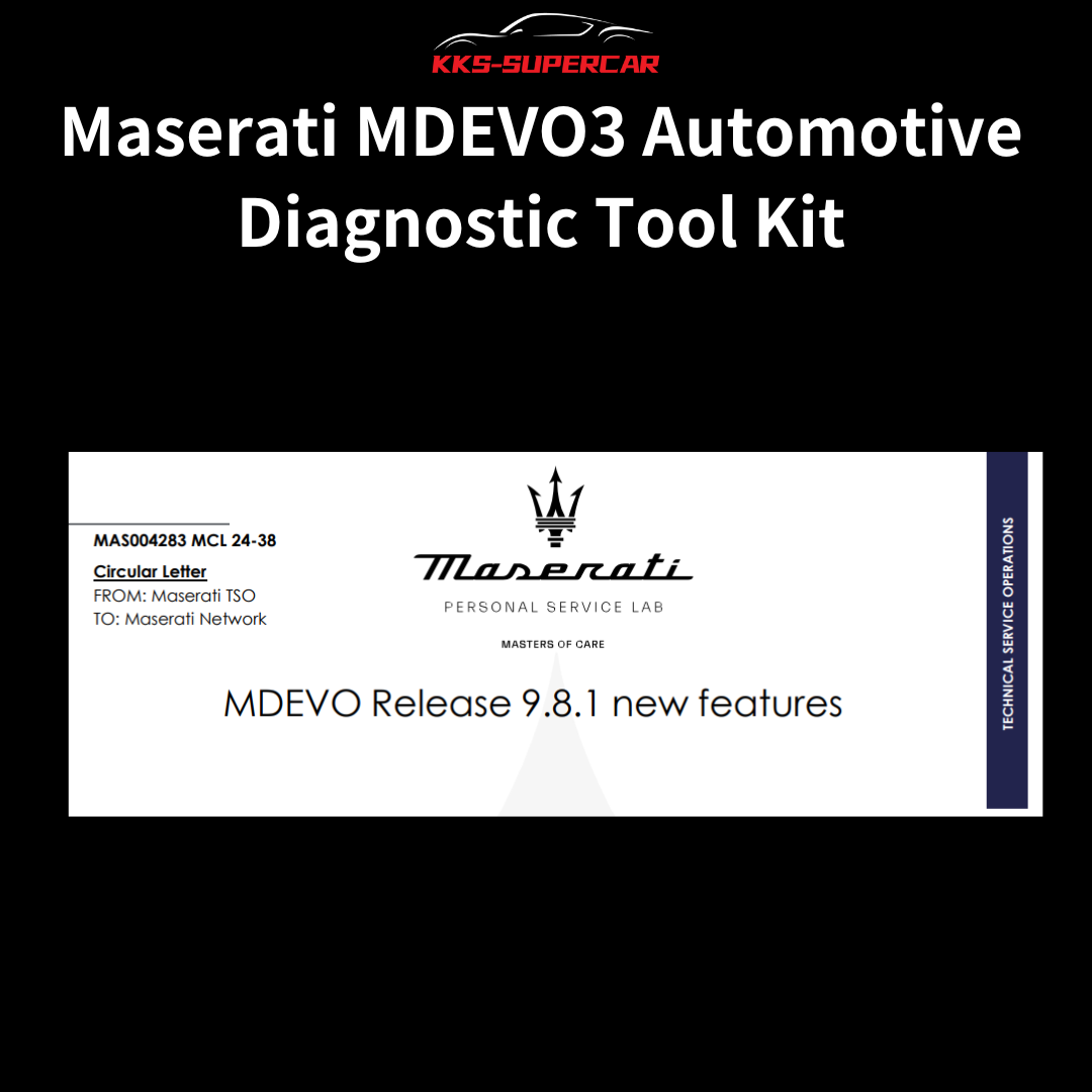 Maserati MDEVO3 automotive diagnostic tool kit with MDEVO release 9.8.1 new features banner
