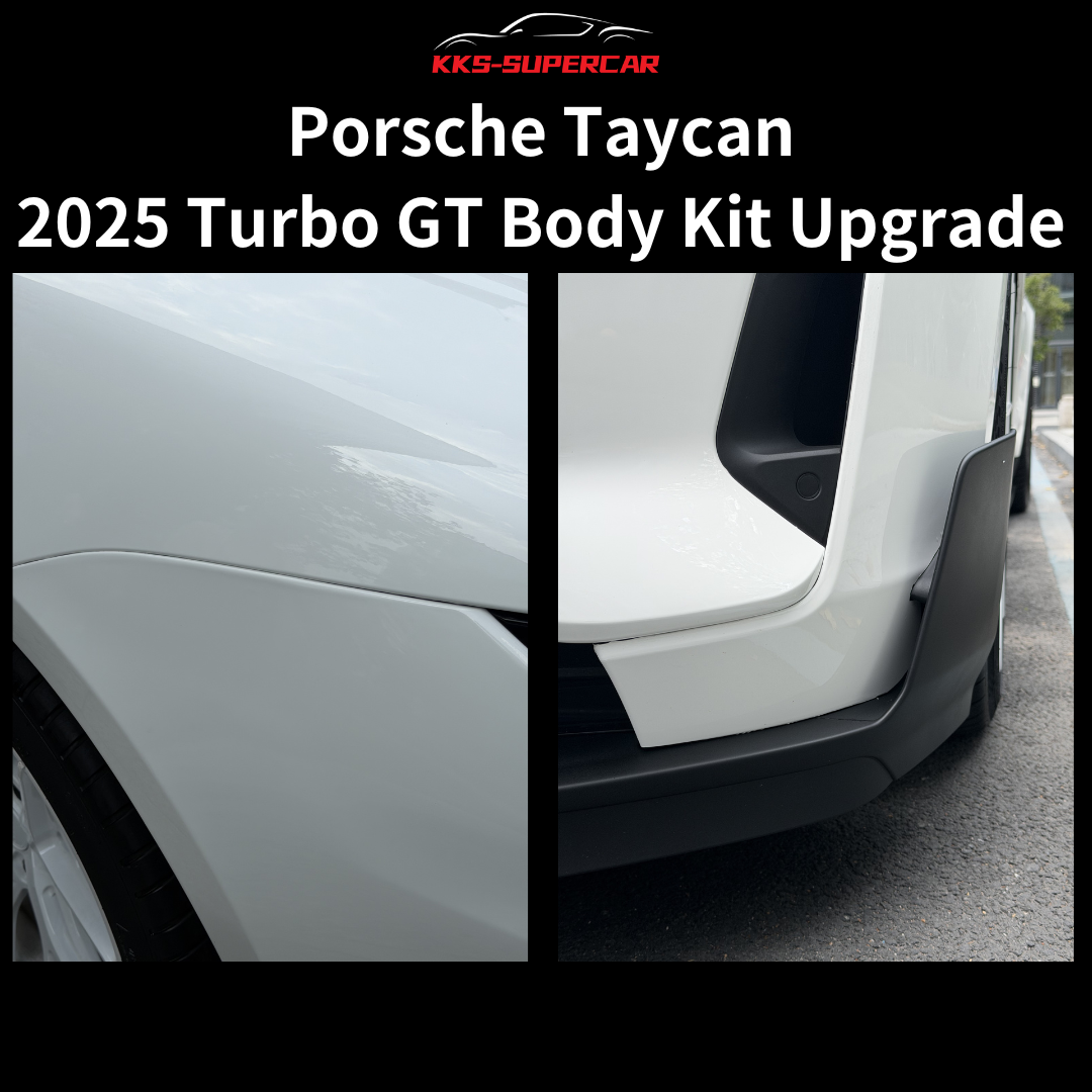 Porsche Taycan 2025 Turbo GT body kit upgrade comparison, front bumper close-ups
