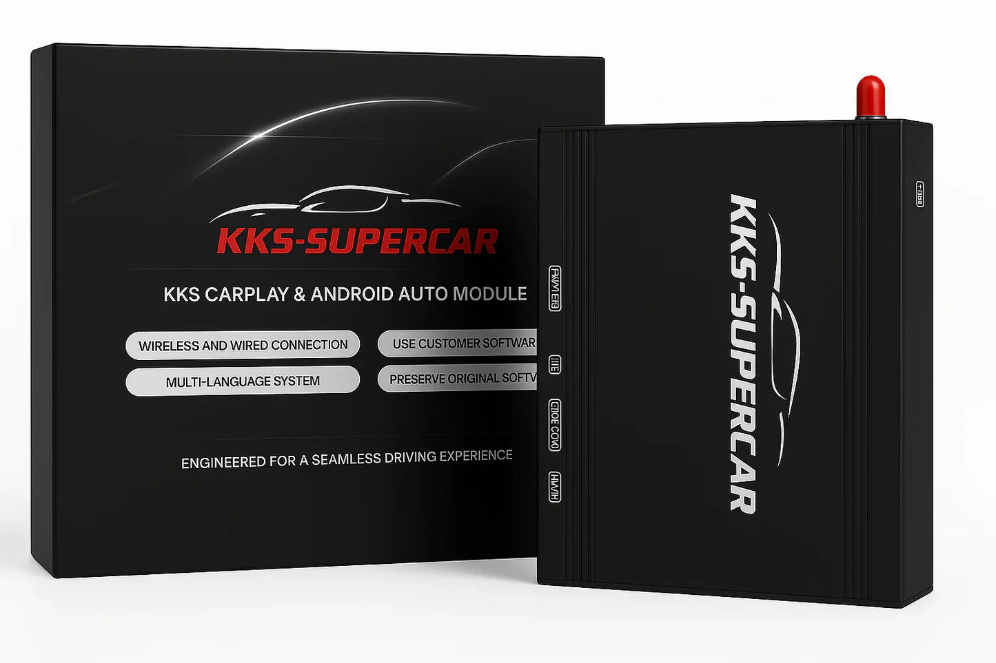 KKS CarPlay and Android Auto module with black box and electronic unit for supercars