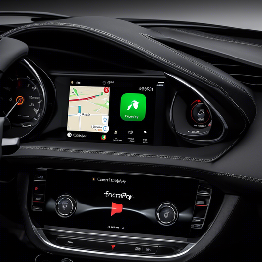 Apple CarPlay screen active on a Ferrari 488's infotainment system.