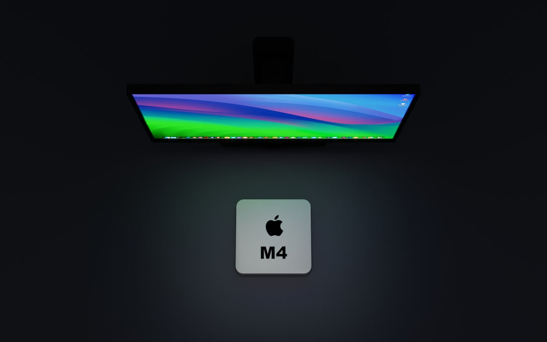 an apple logo is displayed in front of a monitor