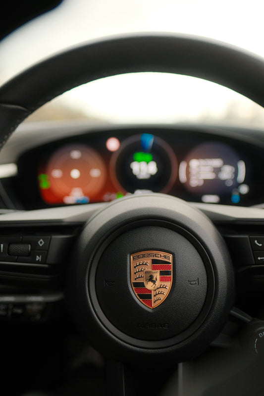 Porsche steering wheel with dashboard display