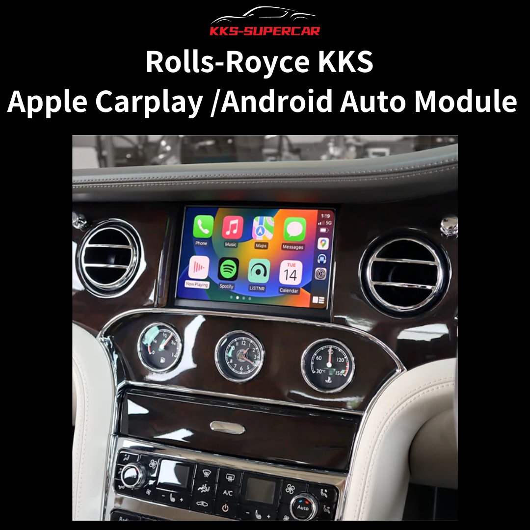 Apple CarPlay and Android Auto module installed in Rolls Royce dashboard with touchscreen display