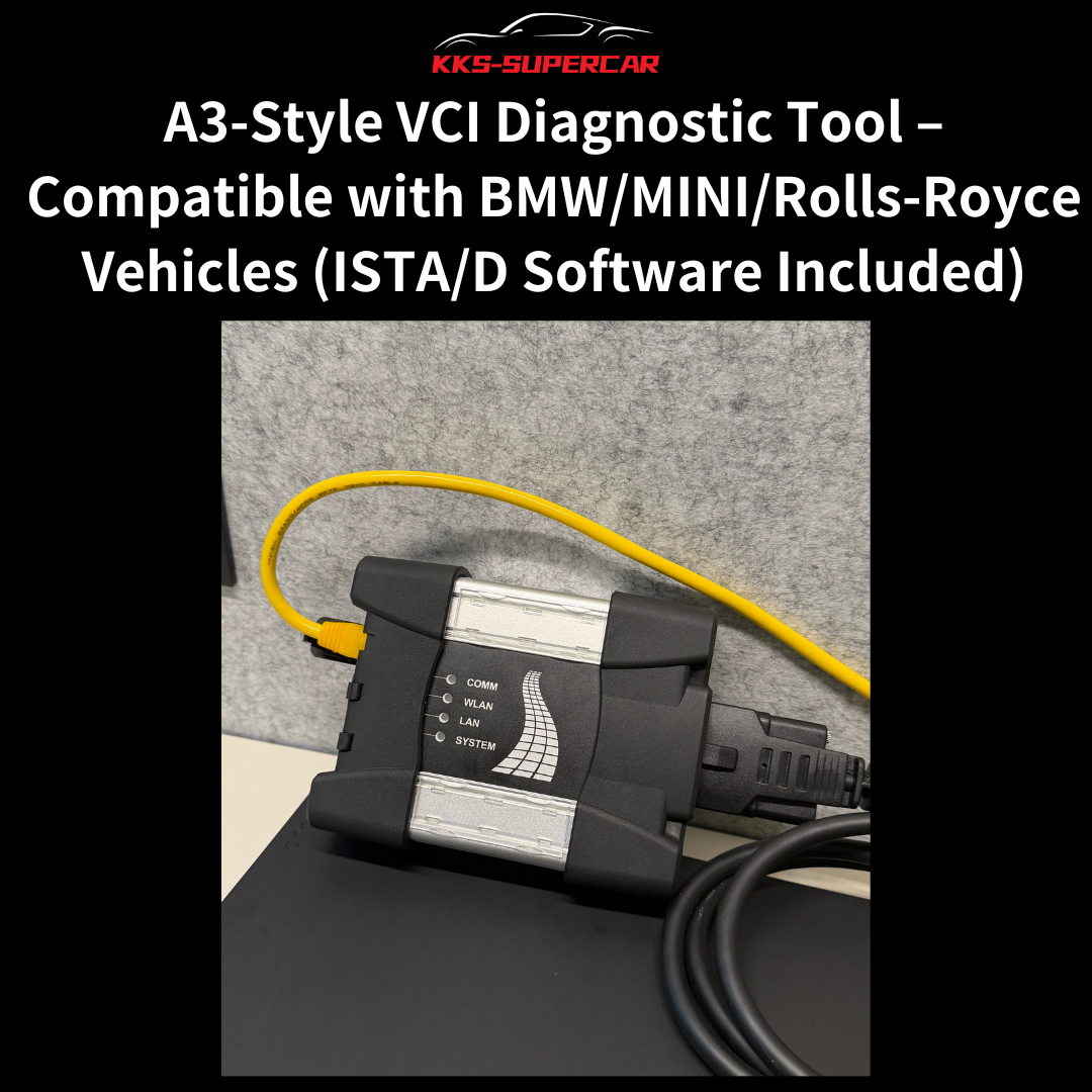 A3-style VCI diagnostic tool with yellow cable for BMW, MINI, and Rolls-Royce vehicles