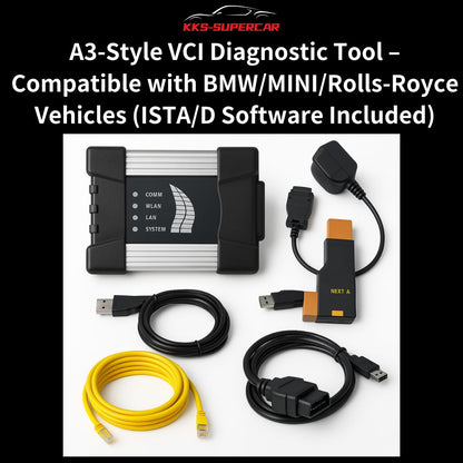 BMW diagnostic tool ICOM NEXT A3 with ISTA/D software, USB, OBD, and Ethernet cables