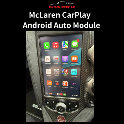 McLaren 720S Android Auto and Apple CarPlay module showcase, seamlessly integrated into the factory screen, featuring enhanced navigation, music, and messaging functionality for a premium in-car experience.