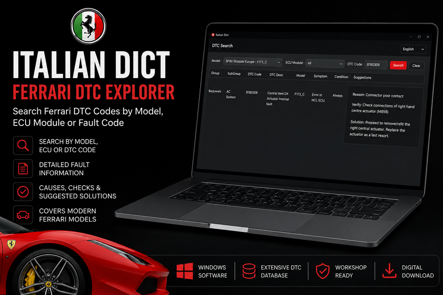 Italian Dict – Diagnostic Reference Software for Compatible Ferrari Vehicles